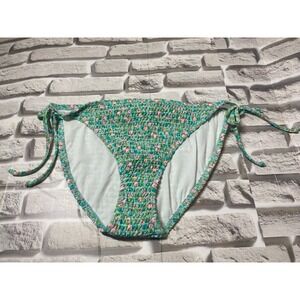 Xhilaration‎ Floral Bikini Bottoms Smocked Tie Side Swimsuit L